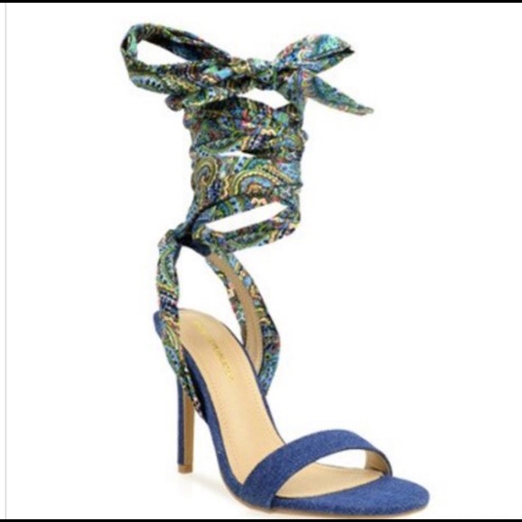 ‼️PRICE FIRM‼️Blue Lace/tie up denim sandals heels - Picture 3 of 4